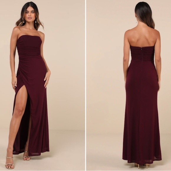 LULU's Prom Wedding Bridesmaid Elegant Strapless Modern Chic Sexy Maxi Dress - Picture 5 of 5